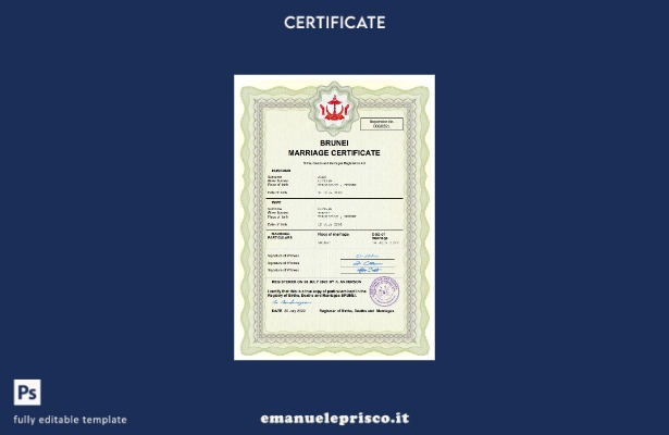 Certificato di matrimonio del Brunei in stile verificato Modello Word e PDF
